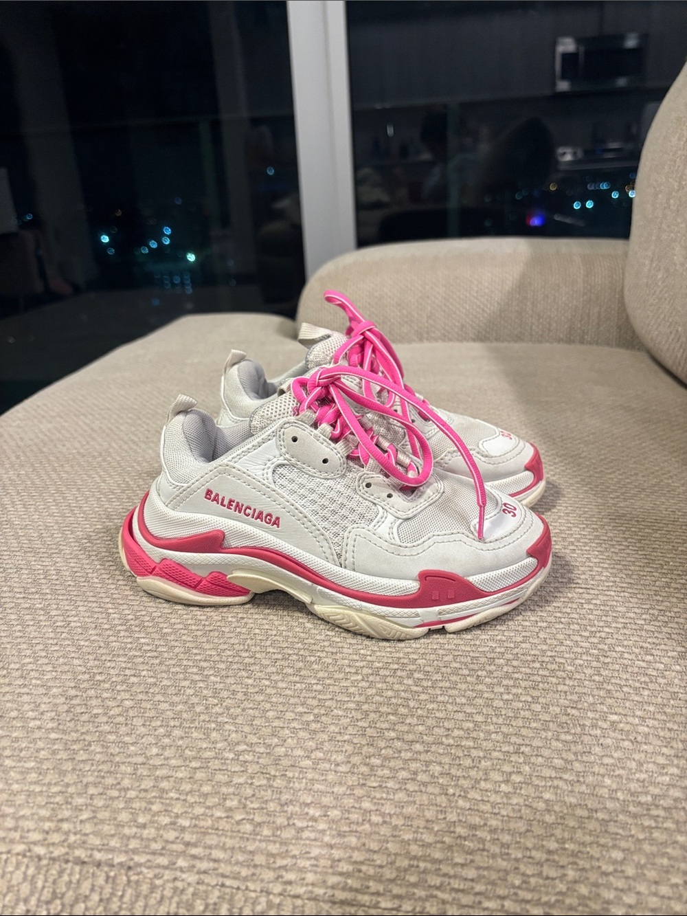 Balenciaga White and Pink Chunky Kids Sneaker